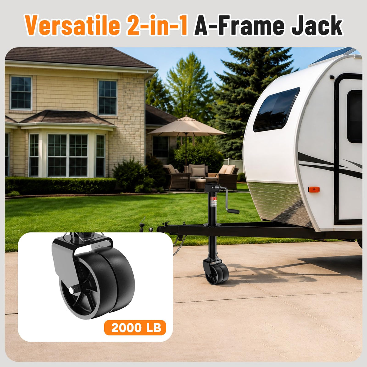 A-Frame Trailer Jack 2-in-1 5000lbs Foot Plate & 2000lbs Dual-Wheel A39310