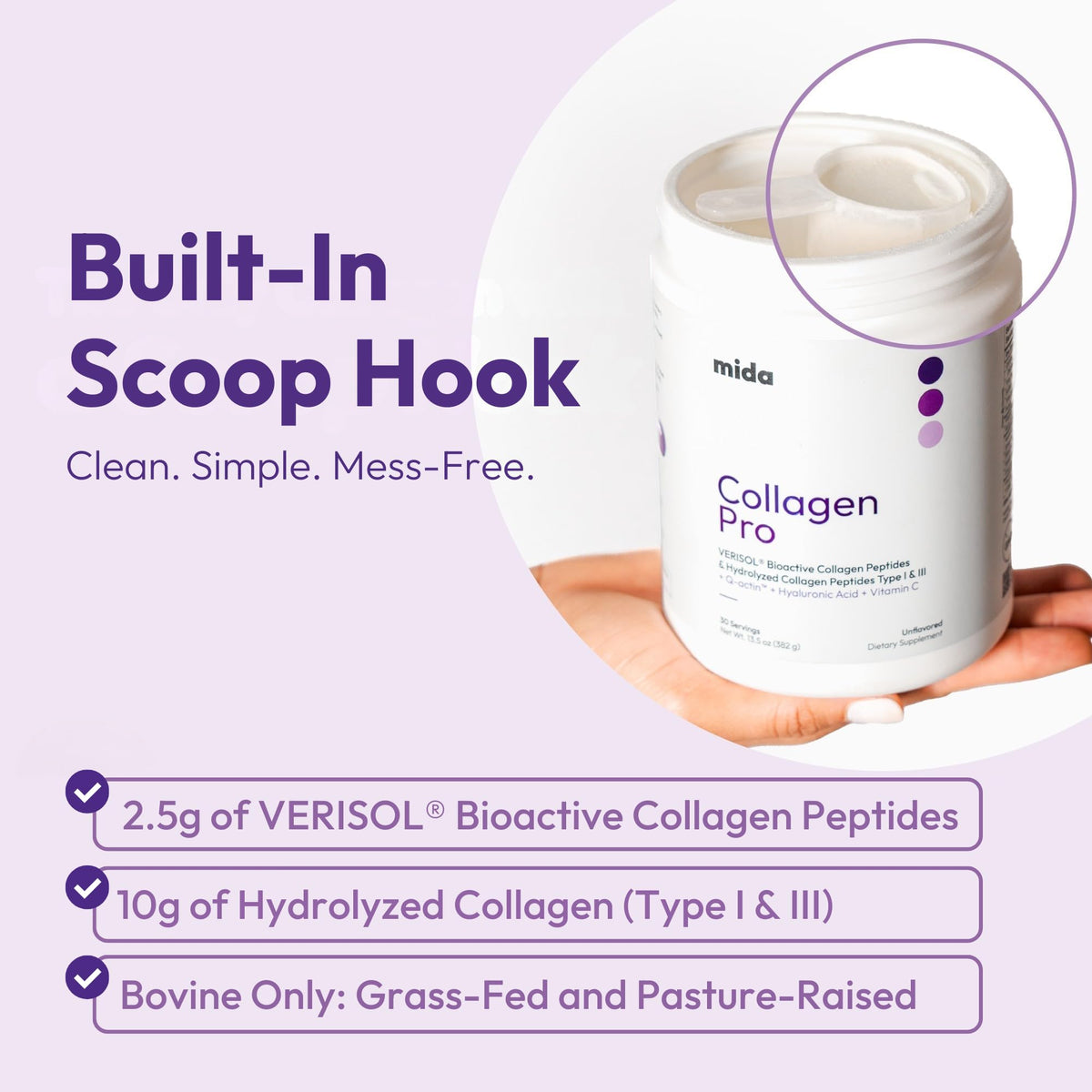 Hydrolyzed Collagen Peptides Type I & III with Vitamin C, Hyaluronic Acid, Biotin, Unflavored Powder, 30 Servings P3598