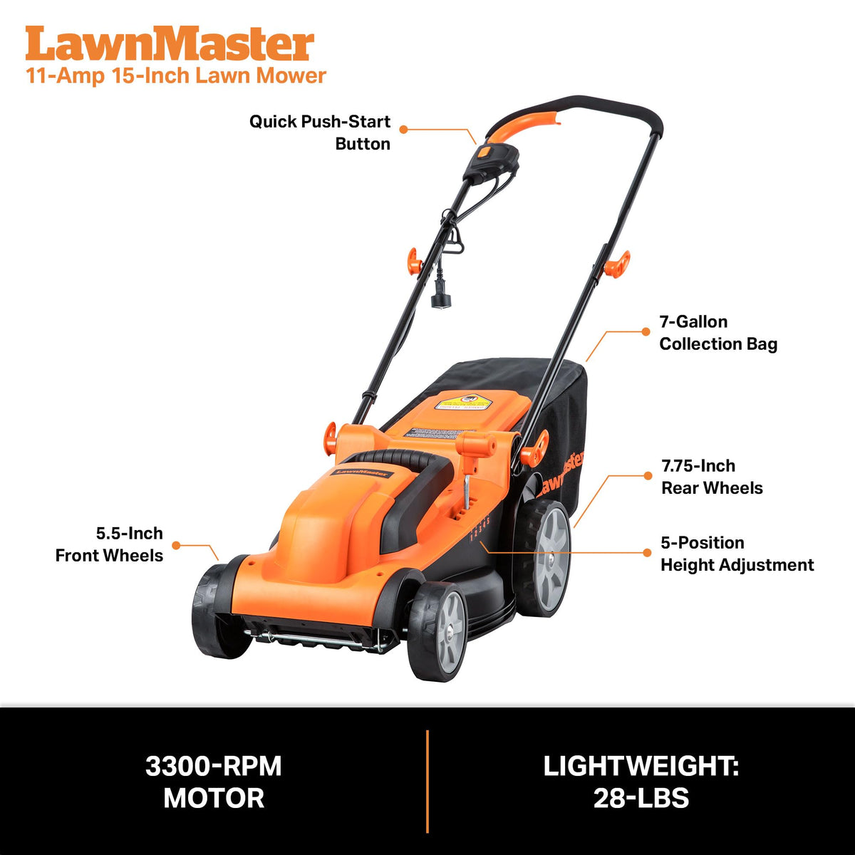 Electric Corded Lawn Mower 15-Inch 11AMP V198088