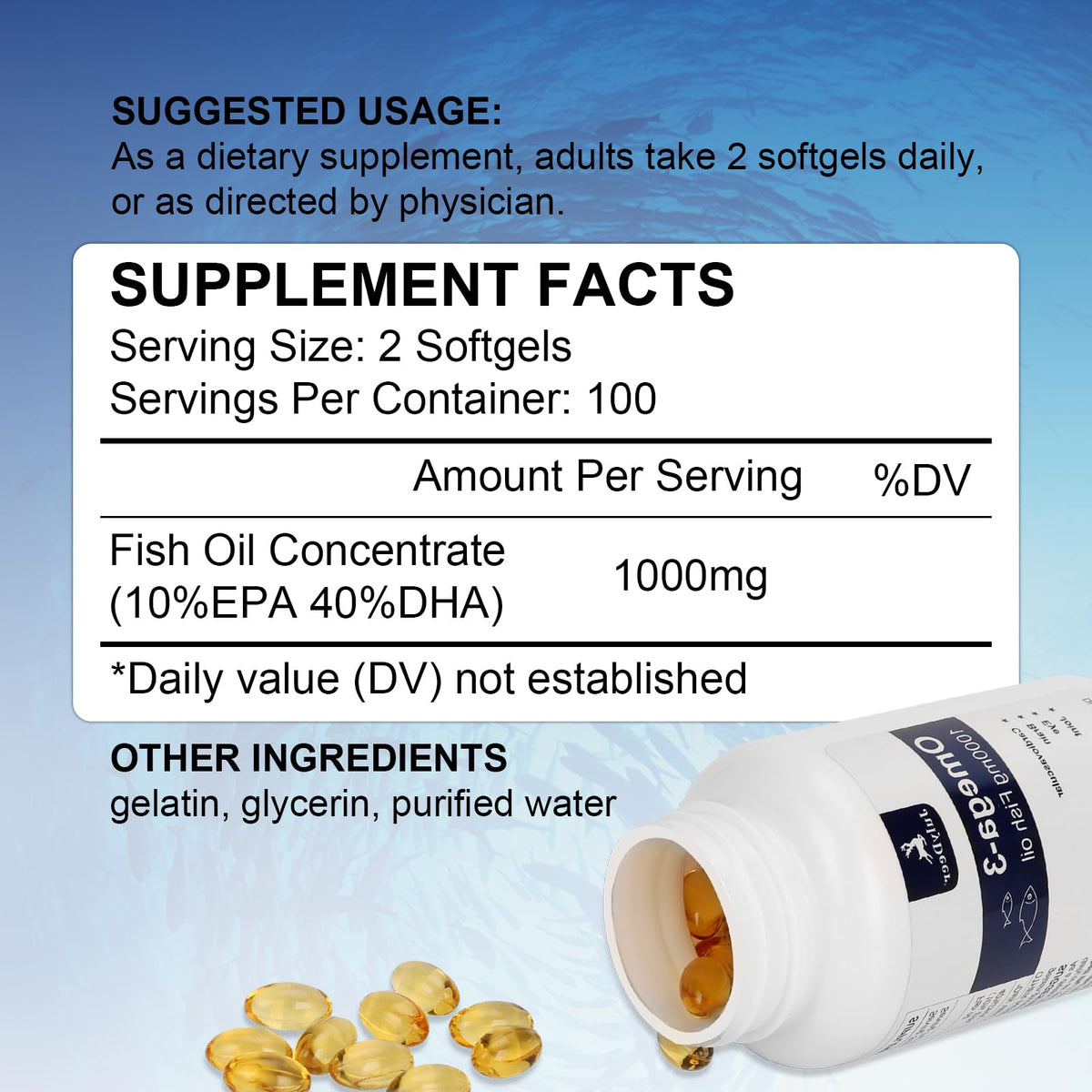 Omega 3 Fish Oil 1000 mg 200 Softgels J236