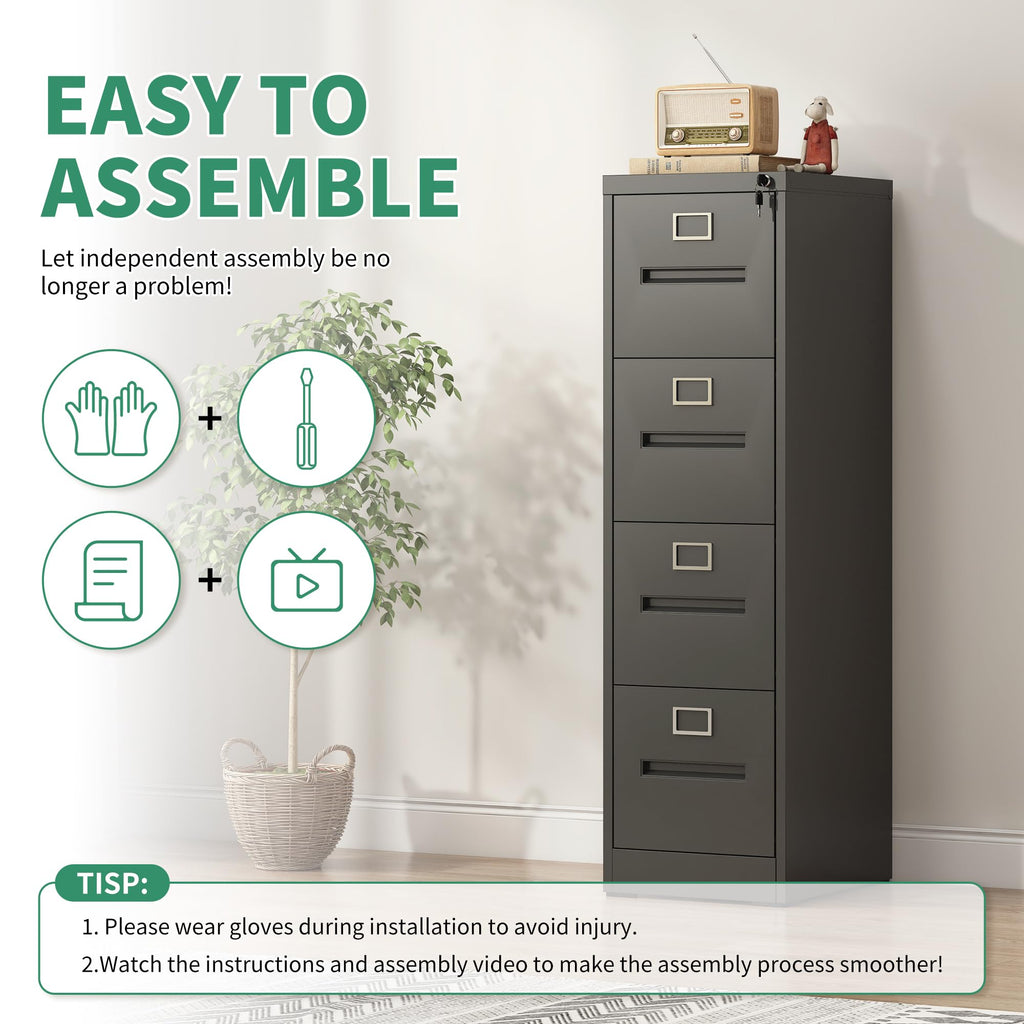 Black 4 Drawer Steel File Cabinet with Lock V9649