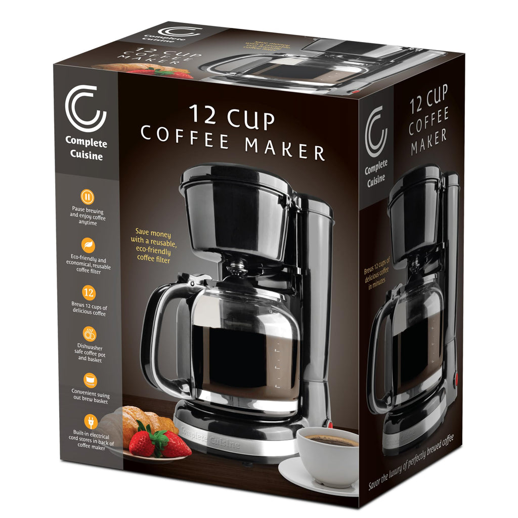 12-Cup Stainless-Steel Coffee Maker with Glass Carafe B1802