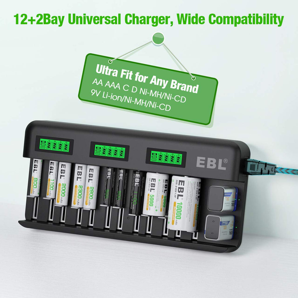 12+2 Bay Universal Rechargeable Battery Charger E411363