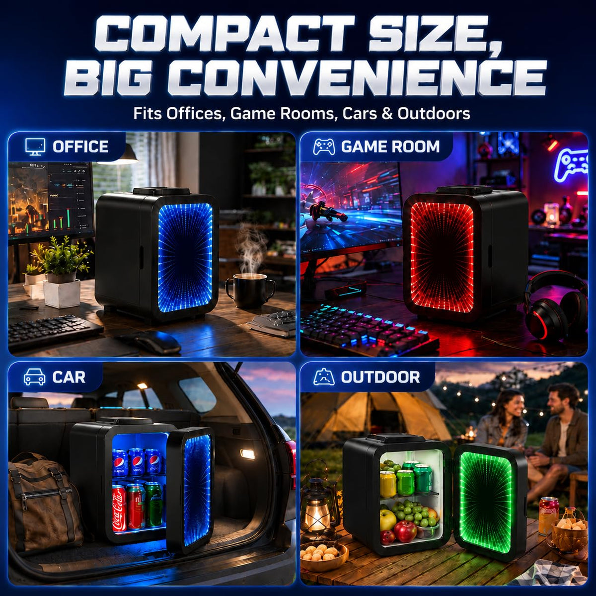 Mini Fridge with 7 Gaming Lights Modes S920