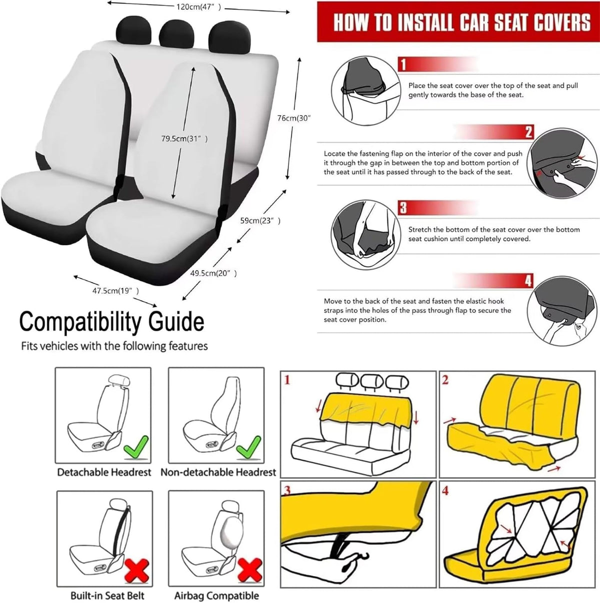 15 Pcs Car Seat Cover Set I1047