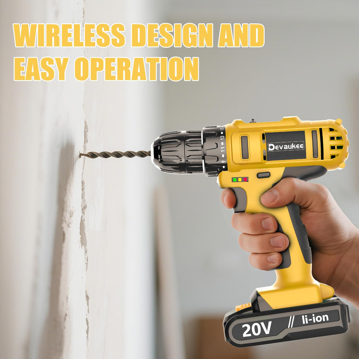 Cordless Drill Driver Kit, 20V Electric Drill with Battery and Charger, 18+3 Torque Setting, 2 Speeds, 3/8" Keyless Chuck Compact Power Drill Set with Drill Bits W5736