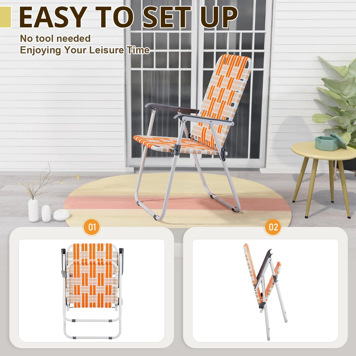 Folding Webbed Chair Set of 2 Steel Frame 300lbs Capacity V750031
