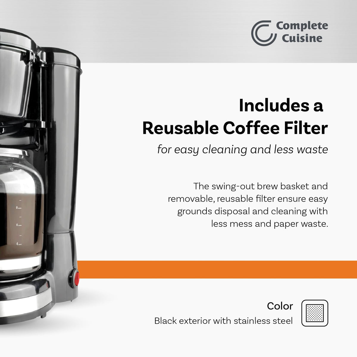 12-Cup Stainless-Steel Coffee Maker with Glass Carafe B1802
