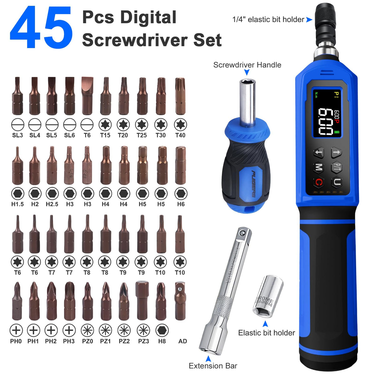 46 Pcs Digital Torque Screwdriver Set 1/4" Adjustable G44799