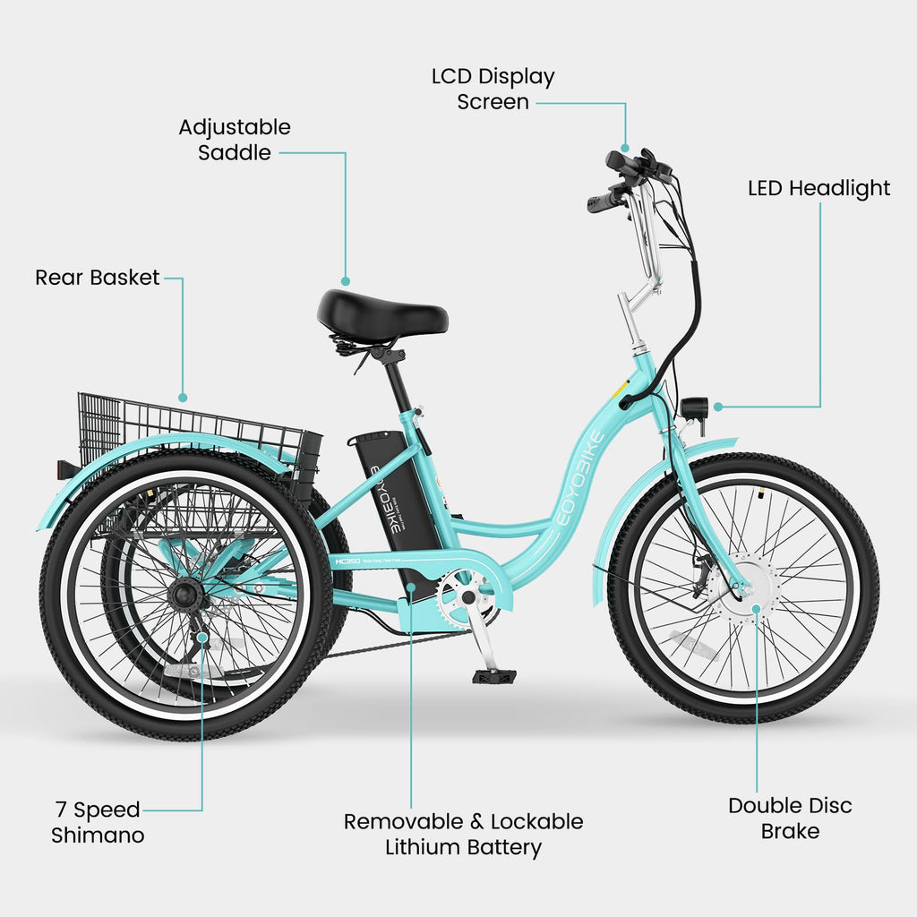 24/26 Inch 350W Electric Tricycle with Removable 36V Battery and Rear Basket Z82359