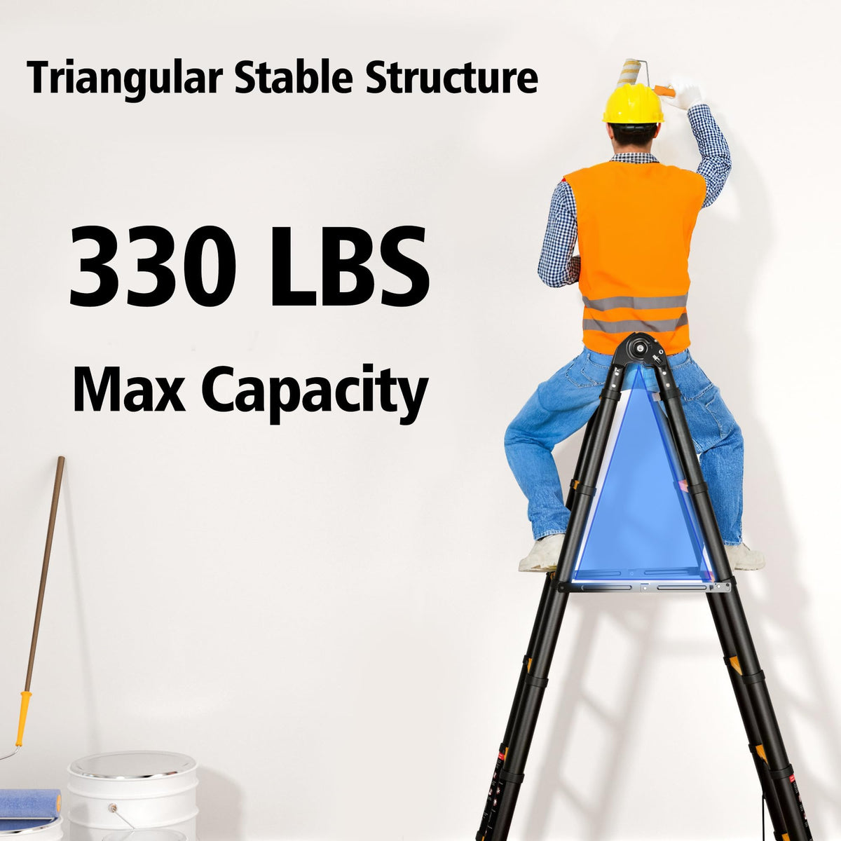 Telescoping Ladder 16.5 FT A Frame 330 lbs Capacity Yellow W1159