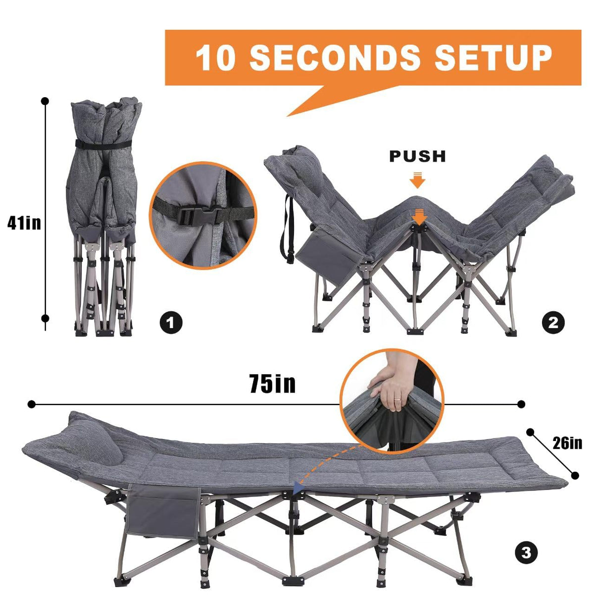 Heavy Duty Camping Cot with Mattress E313