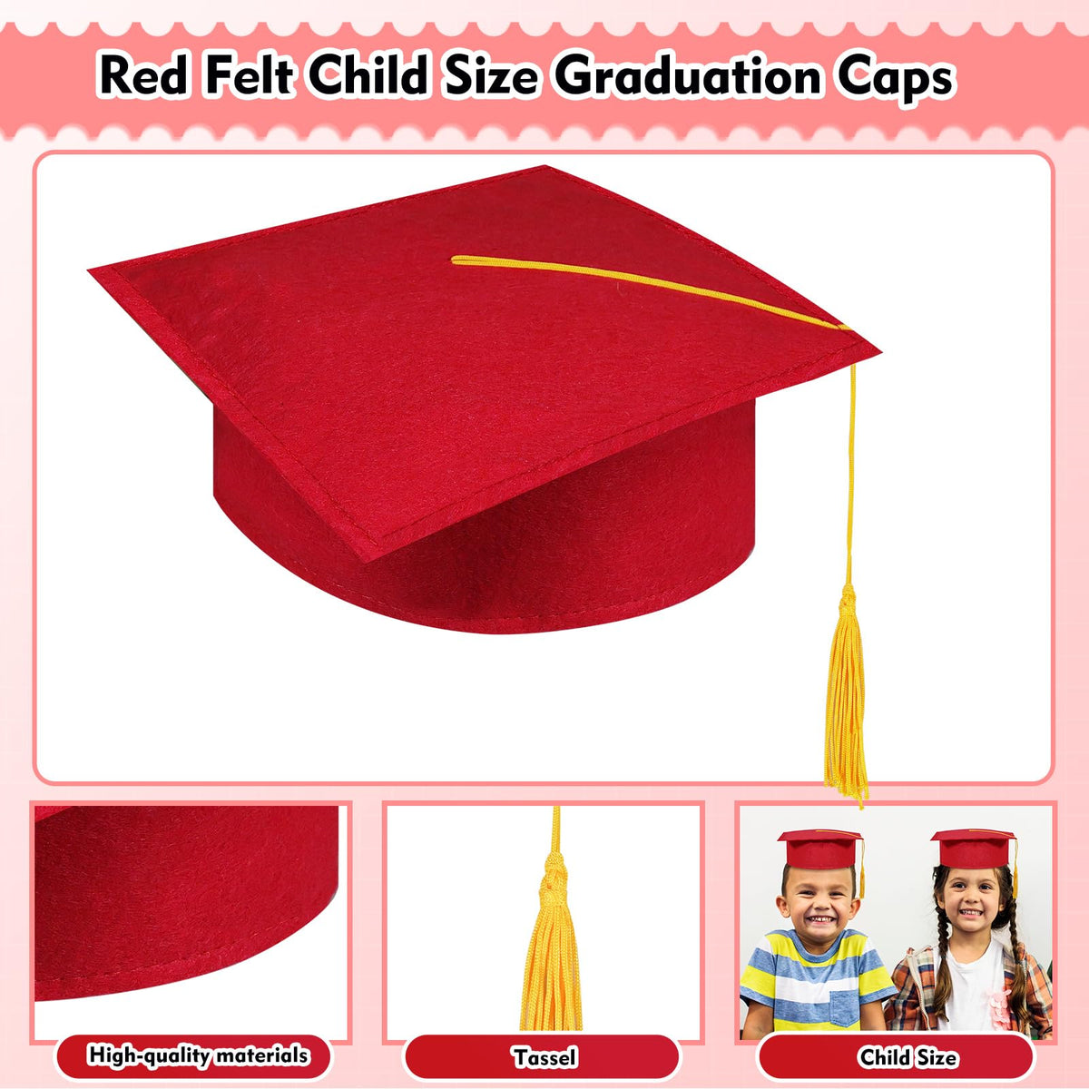 30 Pcs Child Size Felt Graduation Caps G99950