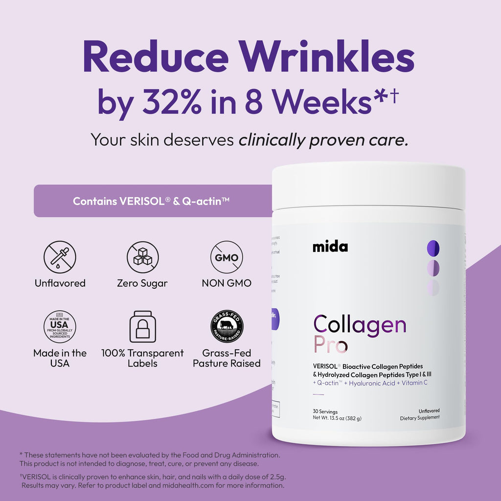 Hydrolyzed Collagen Peptides Type I & III with Vitamin C, Hyaluronic Acid, Biotin, Unflavored Powder, 30 Servings P3598
