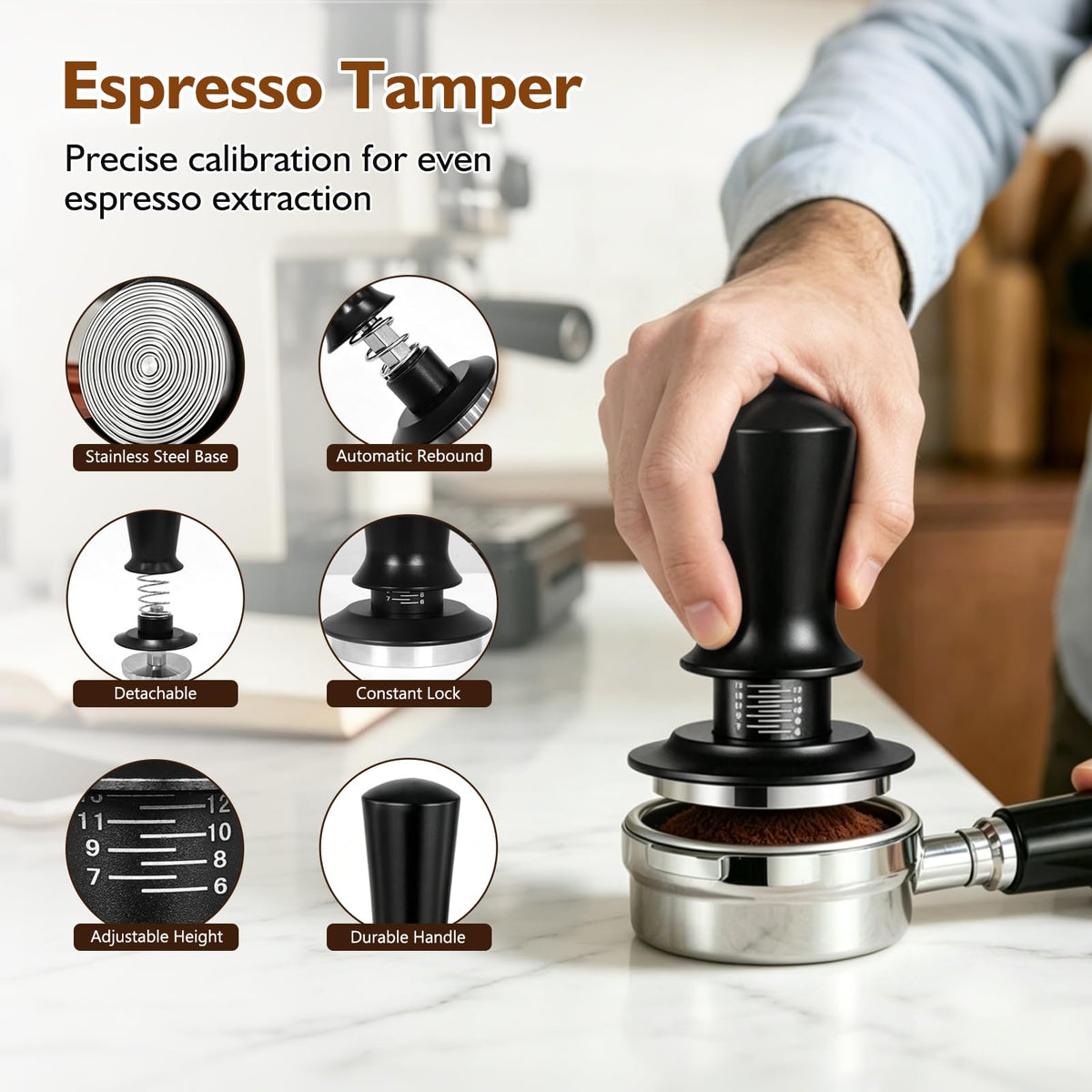 54mm 7Pcs Espresso Accessories Kit with Tamper, WDT Tool, Distributor, Puck Screen and Dosing Funnel M119005