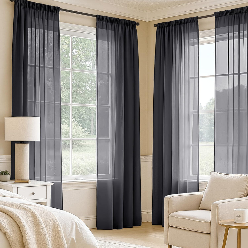 Black Sheer Curtains 84 Inches Long 4 Panels U883