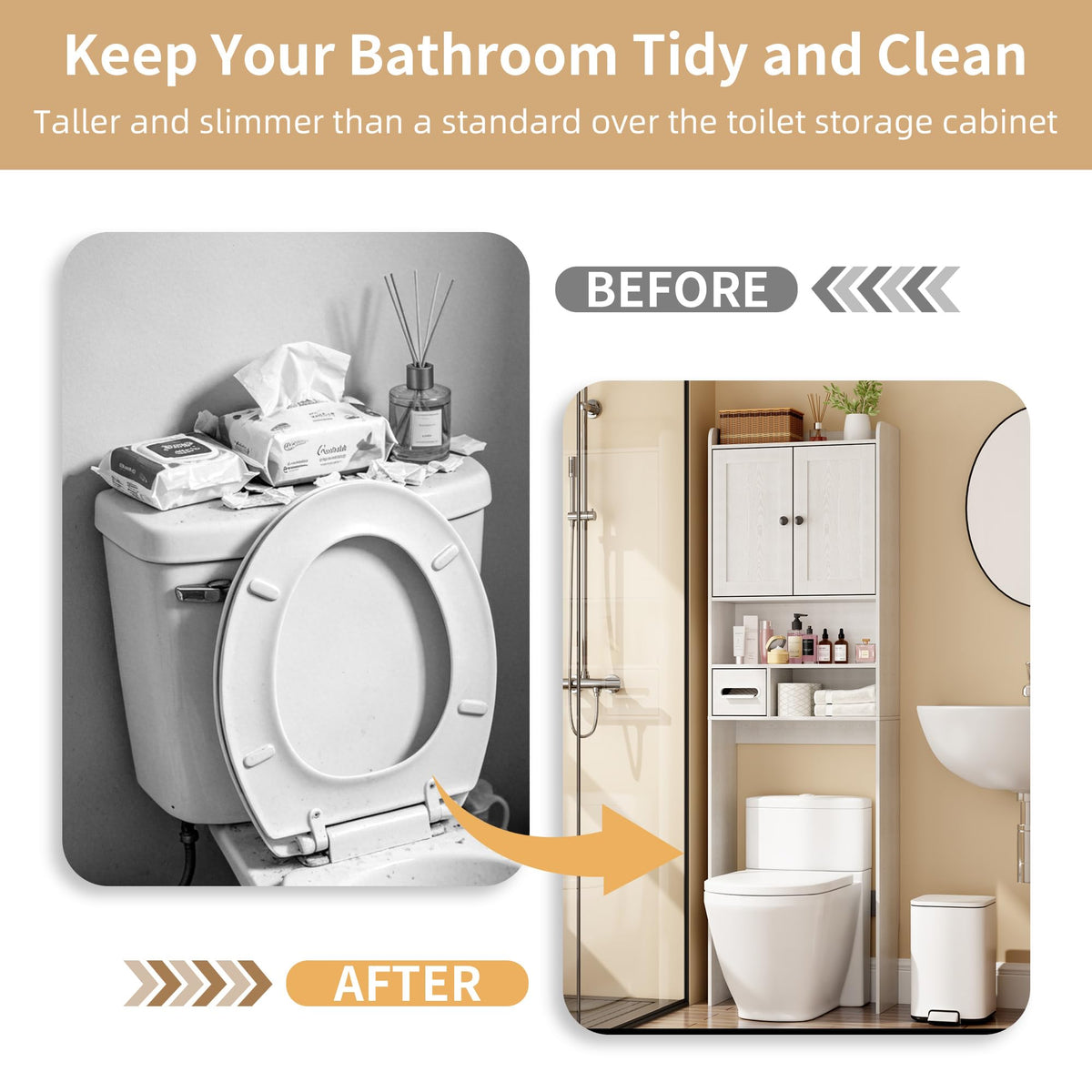 White Over the Toilet Storage Cabinet with Adjustable Shelves E6826