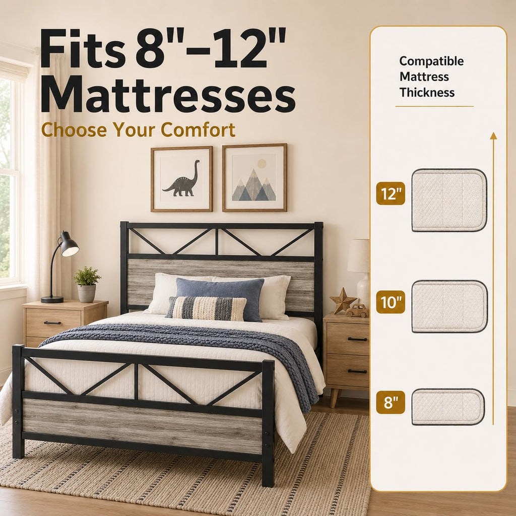 Wash Grey Twin Size Bed Frame with Tall Headboard A687213