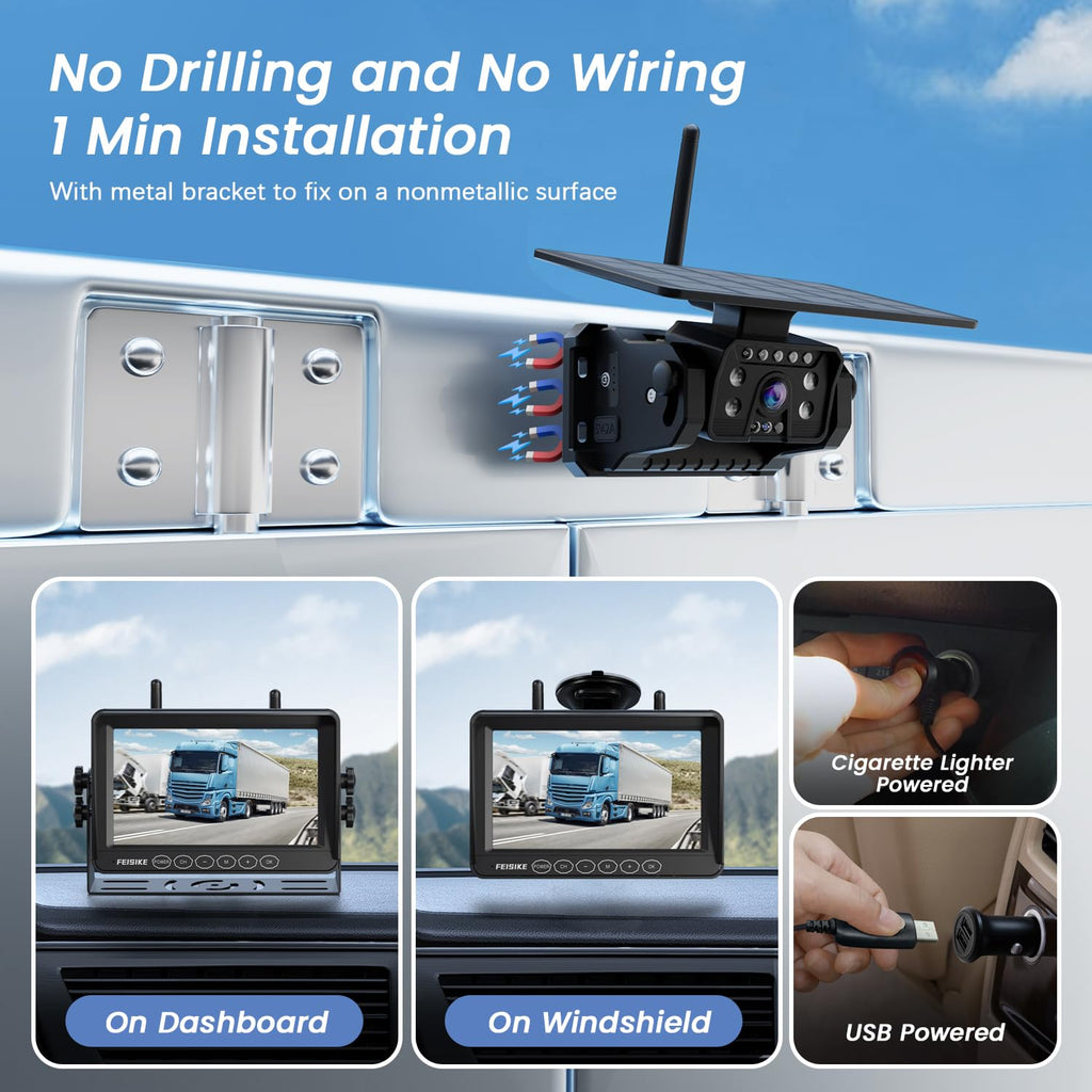 Magnetic Solar Wireless Backup Camera with 7" 1080P Monitor Y9398