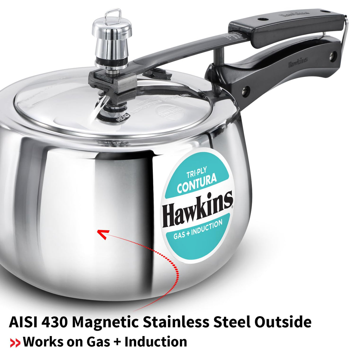 3 Litre Triply Stainless Steel Pressure Cooker L455