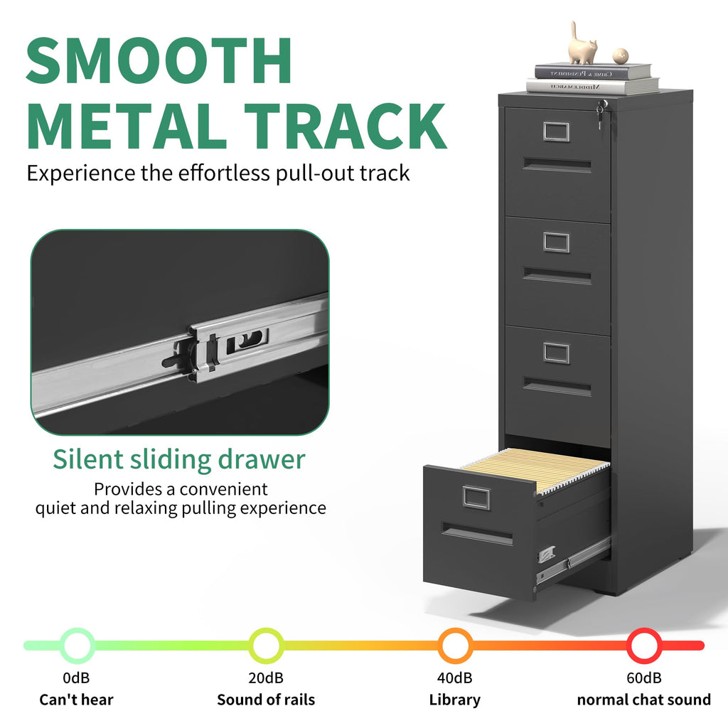 Black 4 Drawer Steel File Cabinet with Lock V9649