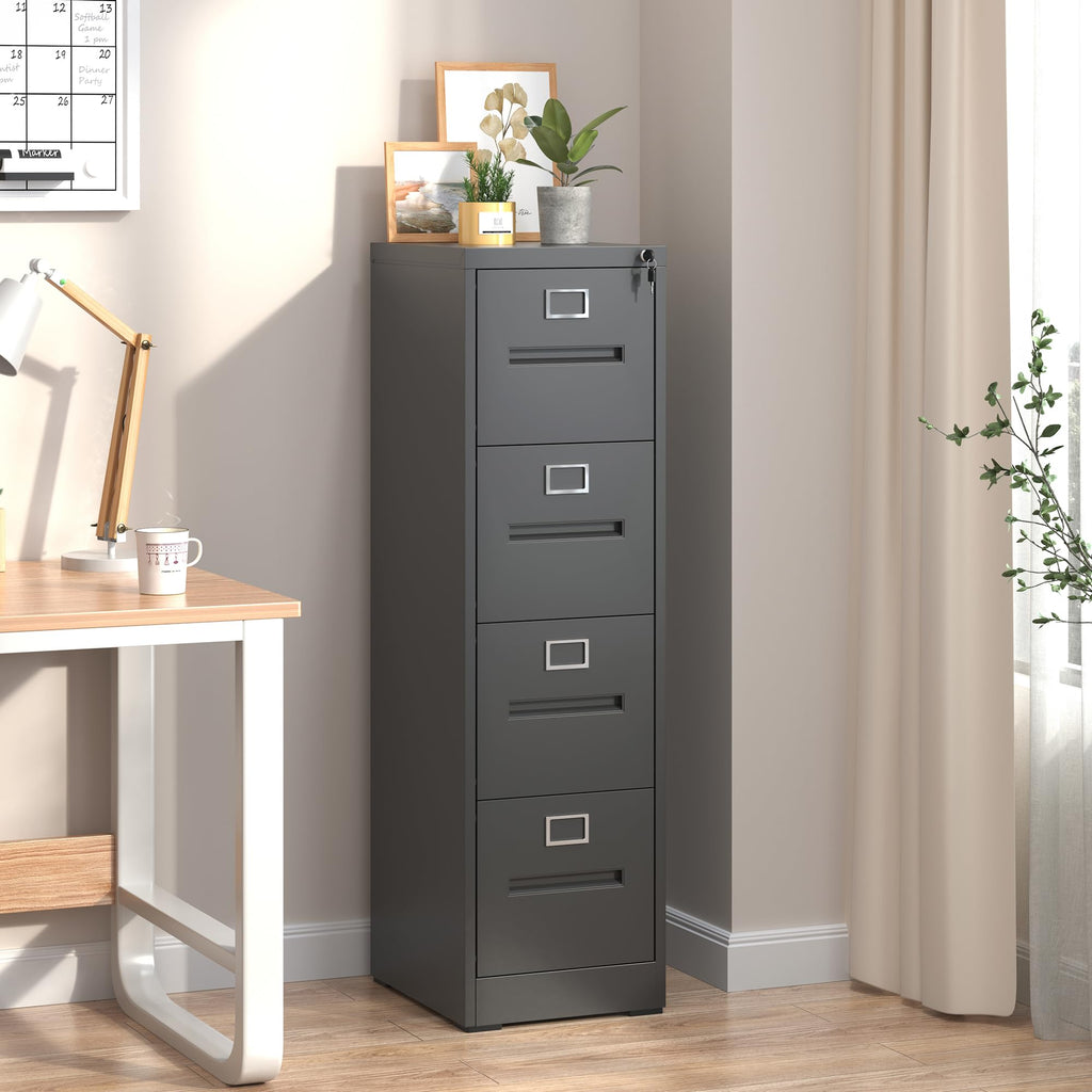 Black 4 Drawer Steel File Cabinet with Lock V9649