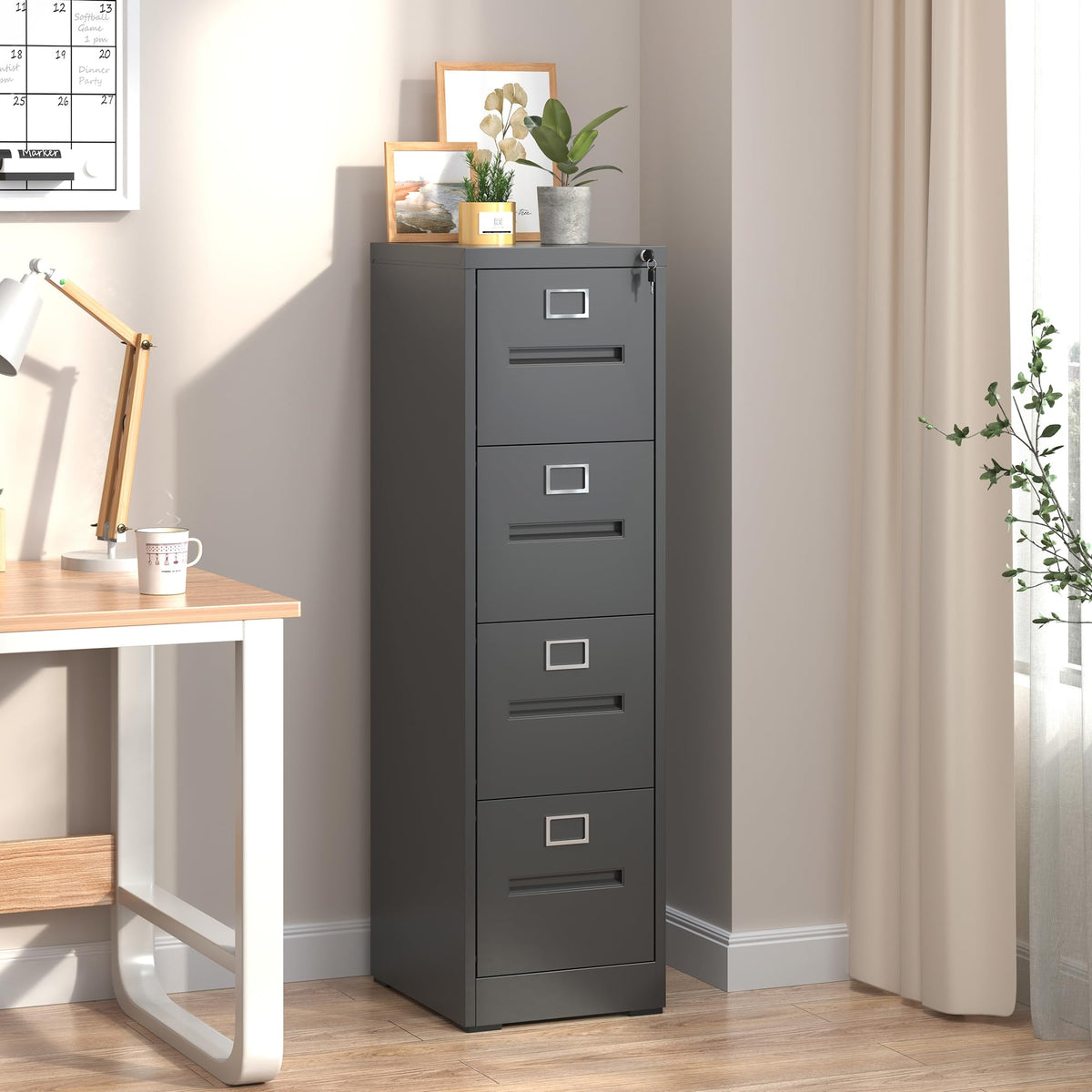 Black 4 Drawer Steel File Cabinet with Lock V9649
