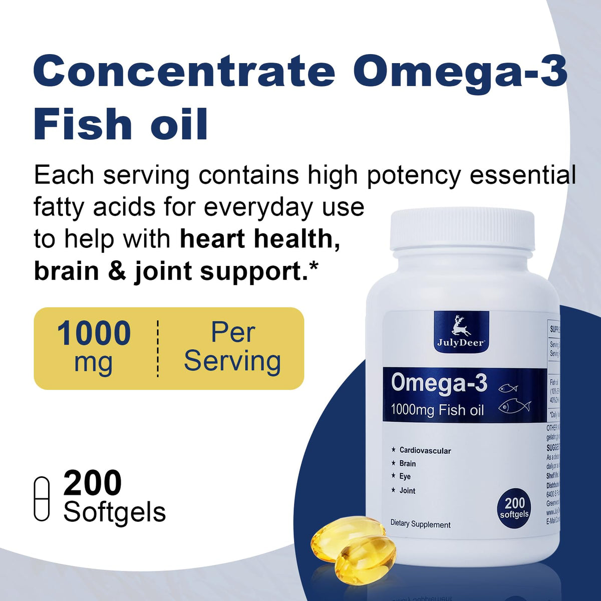 Omega 3 Fish Oil 1000 mg 200 Softgels J236
