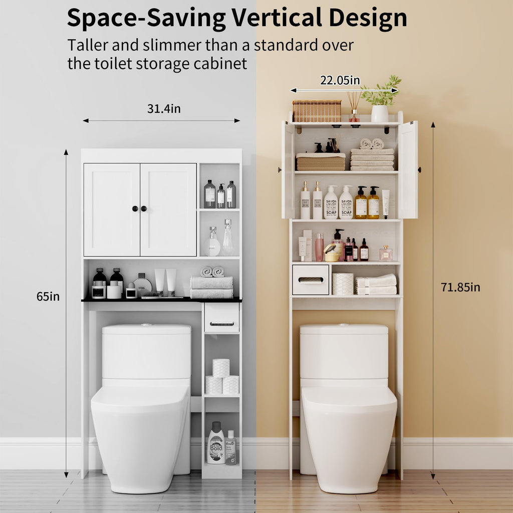 White Over the Toilet Storage Cabinet with Adjustable Shelves E6826