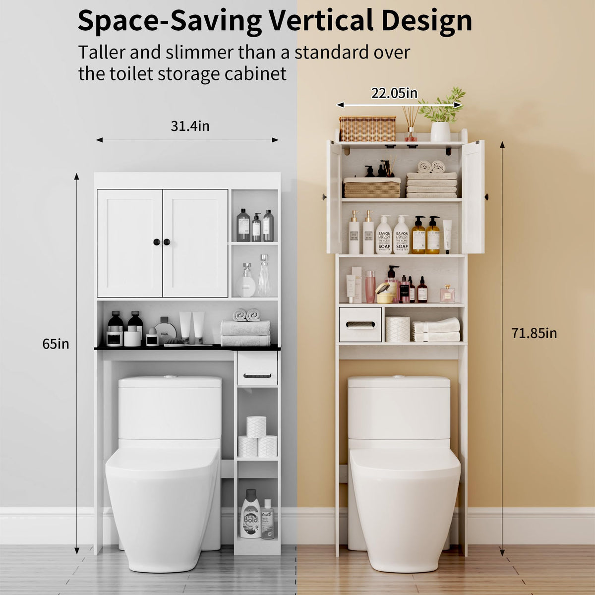 White Over the Toilet Storage Cabinet with Adjustable Shelves E6826