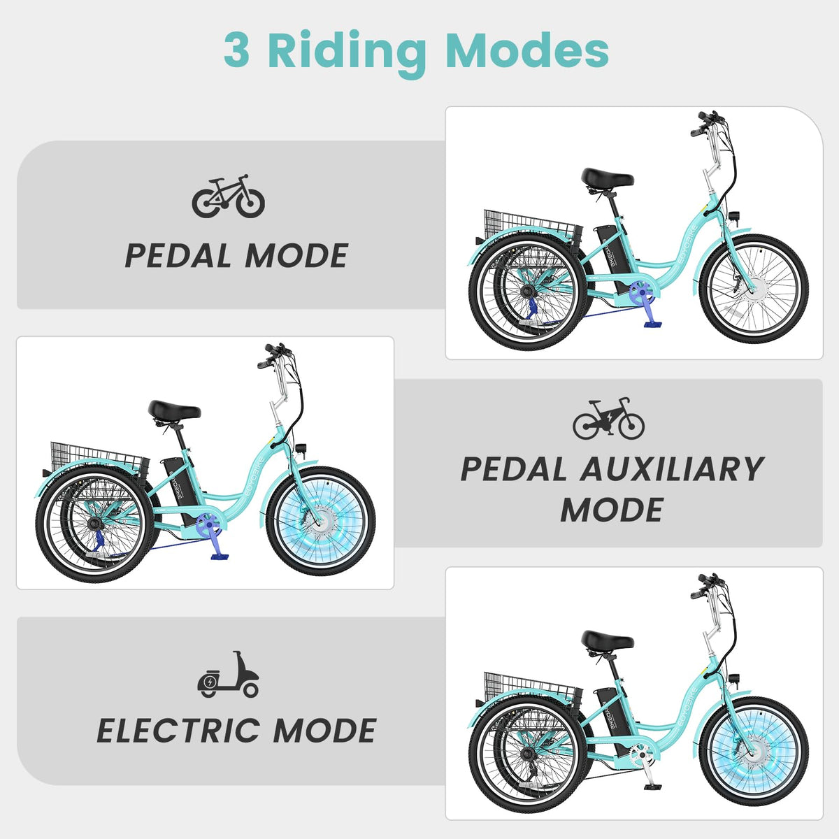24/26 Inch 350W Electric Tricycle with Removable 36V Battery and Rear Basket Z82359