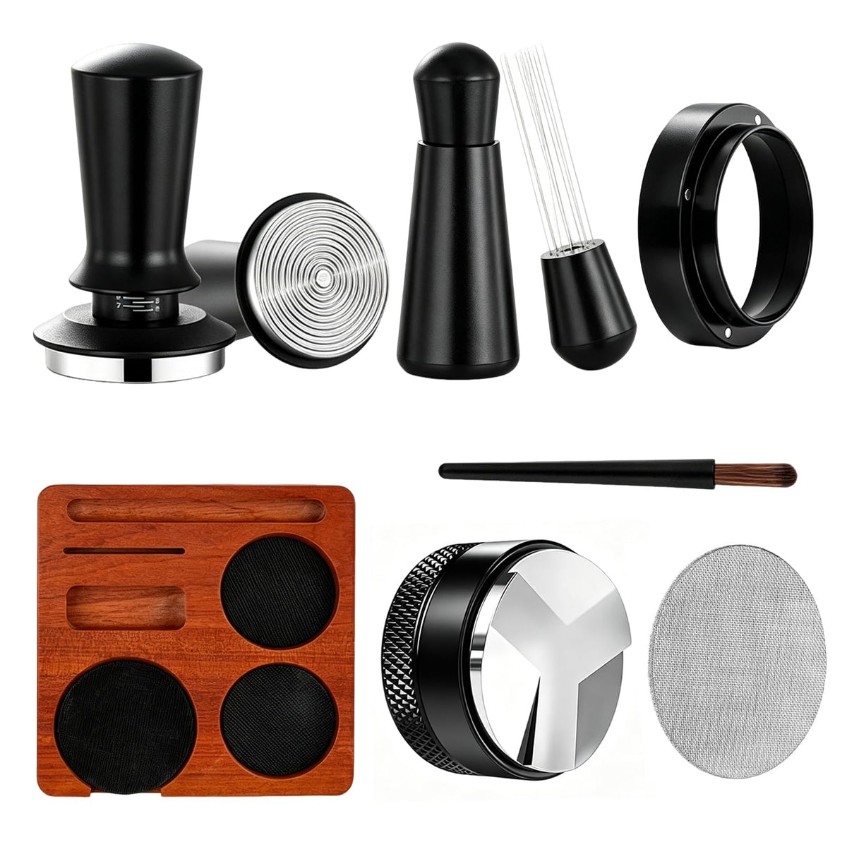 54mm 7Pcs Espresso Accessories Kit with Tamper, WDT Tool, Distributor, Puck Screen and Dosing Funnel M119005