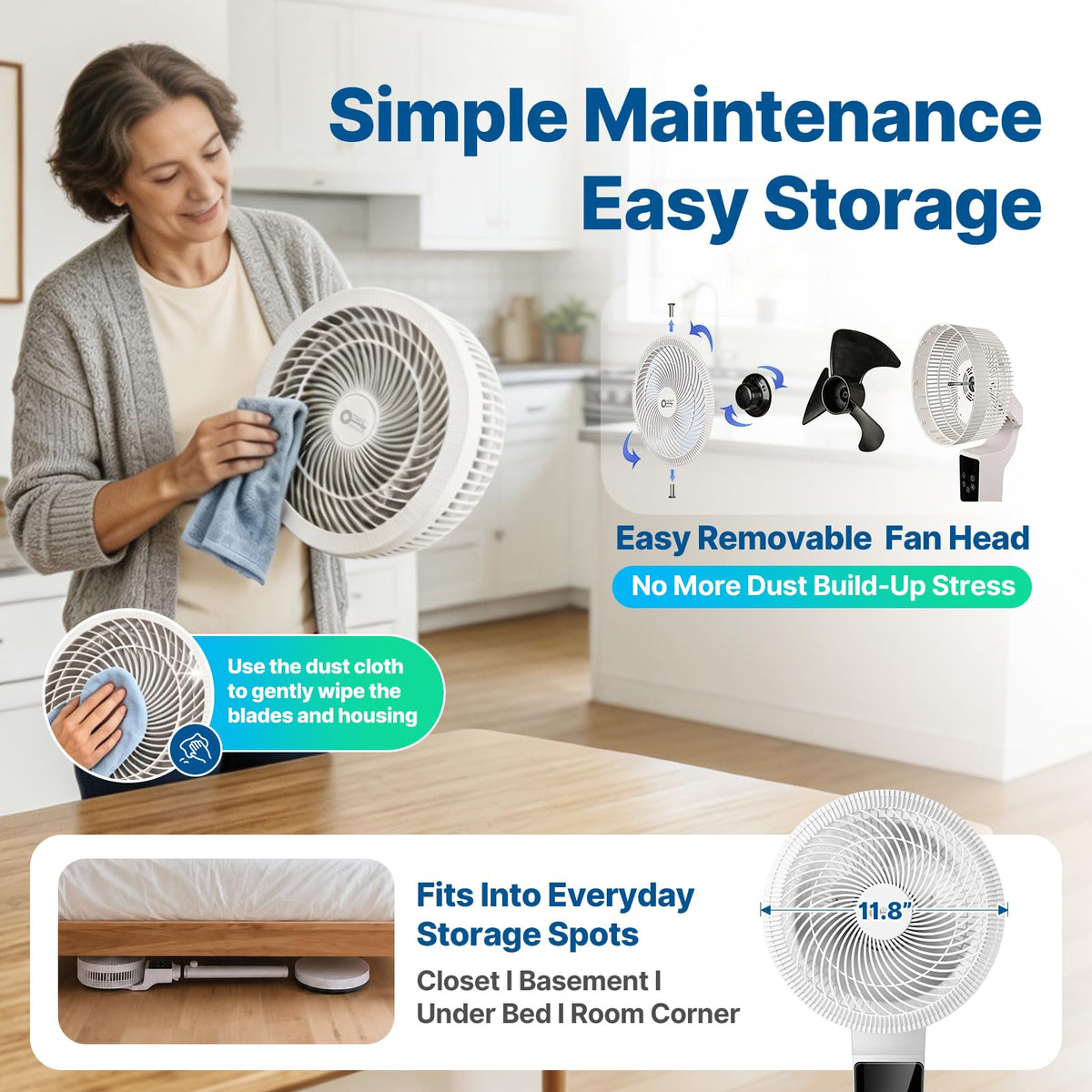 Oscillating Fan, 360° Air Circulator Pedestal Fan, 43.3” Adjustable Height R9667