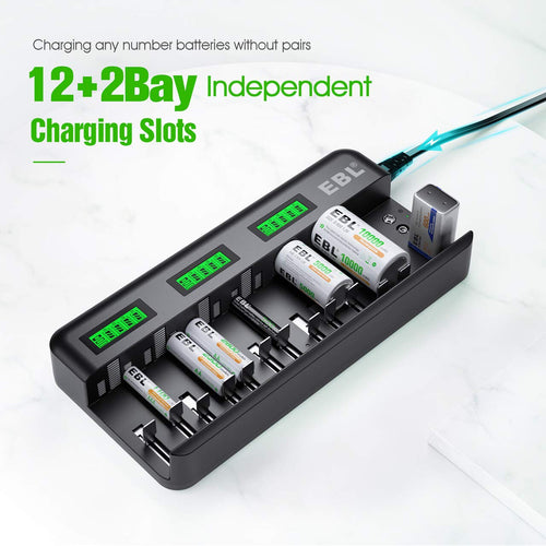 12+2 Bay Universal Rechargeable Battery Charger E411363
