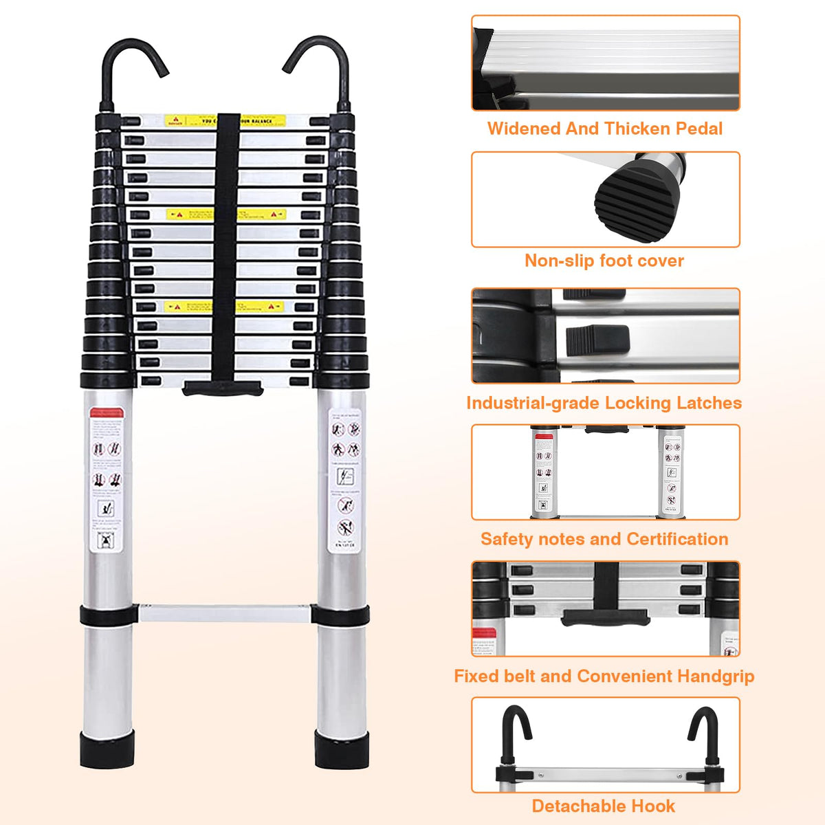Aluminum Telescoping Ladder 20 FT 330 Lb Capacity F9380