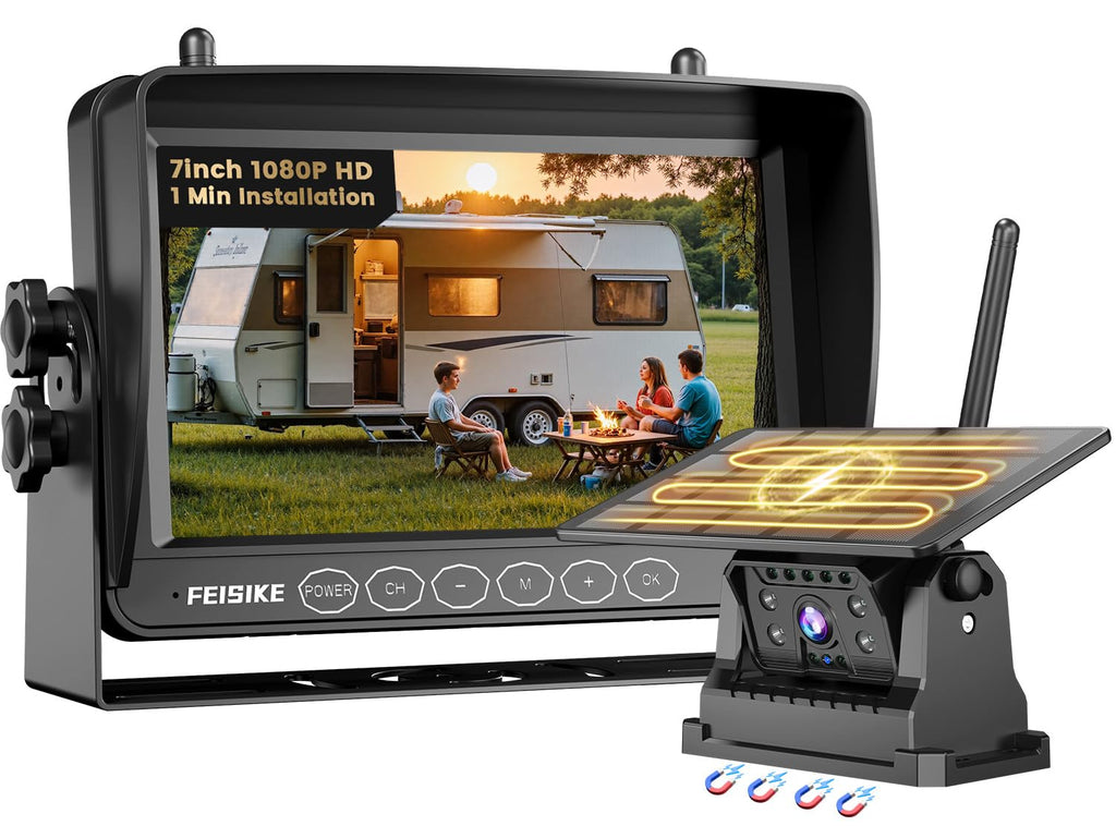Magnetic Solar Wireless Backup Camera with 7" 1080P Monitor Y9398