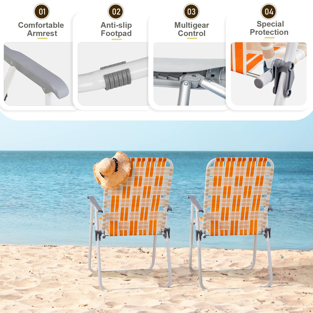 Folding Webbed Chair Set of 2 Steel Frame 300lbs Capacity V750031