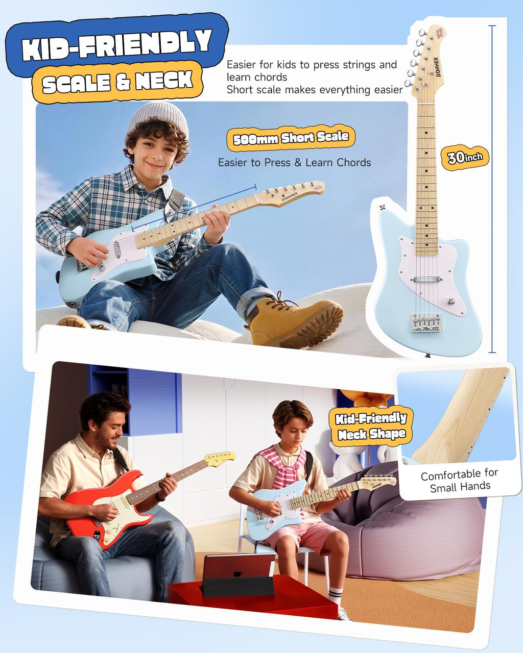 30 Inch Kids Electric Guitar Beginner Kit Blue Z2356