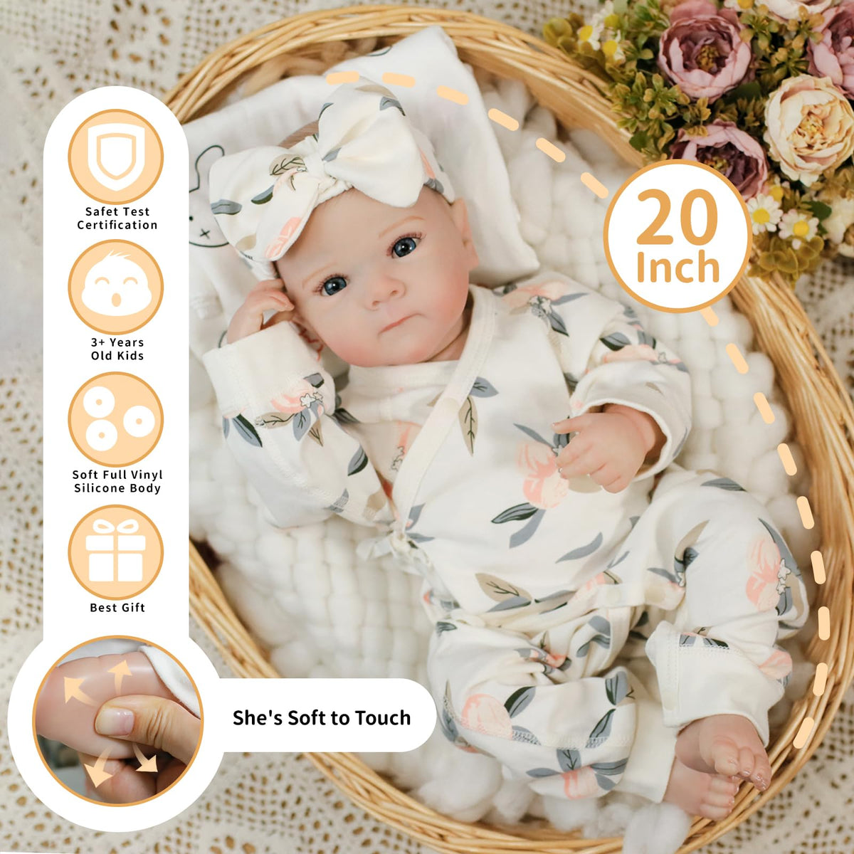 20 Inch Soft Vinyl Poseable Reborn Baby Dolls V824408