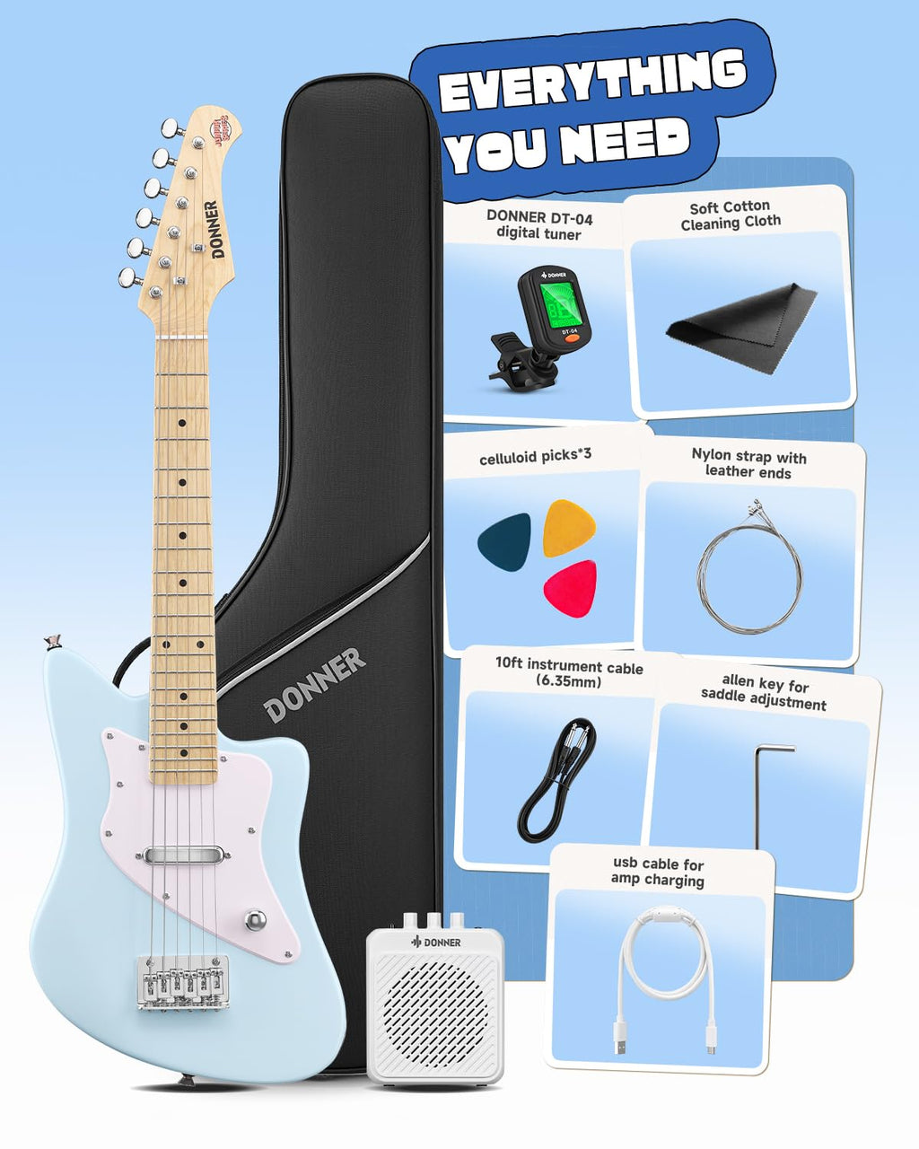 30 Inch Kids Electric Guitar Beginner Kit Blue Z2356