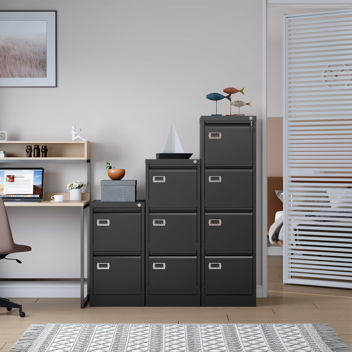 4 Drawer Black Metal File Cabinet with Lock S214