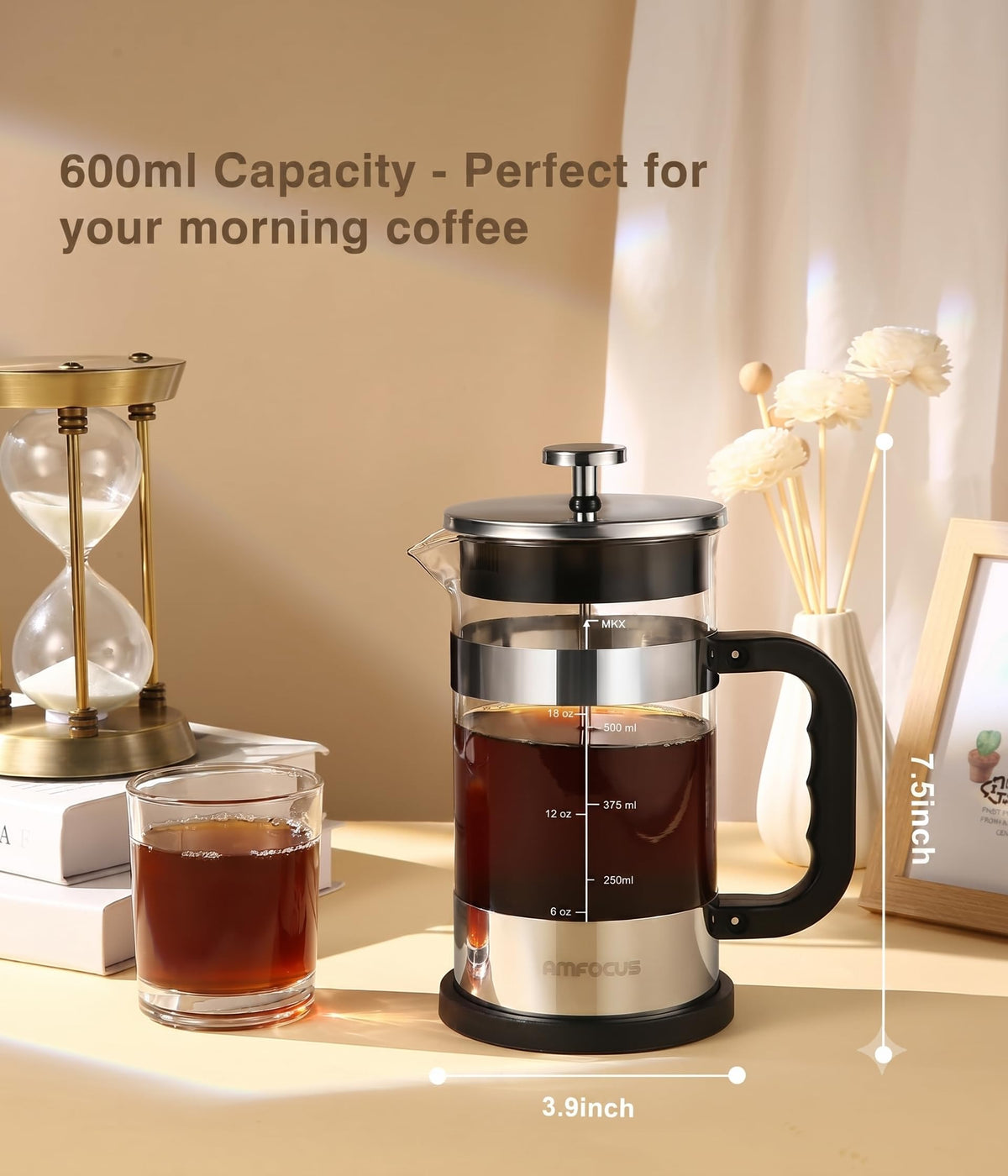 French Press Coffee Maker 21 oz Borosilicate Glass Z341445