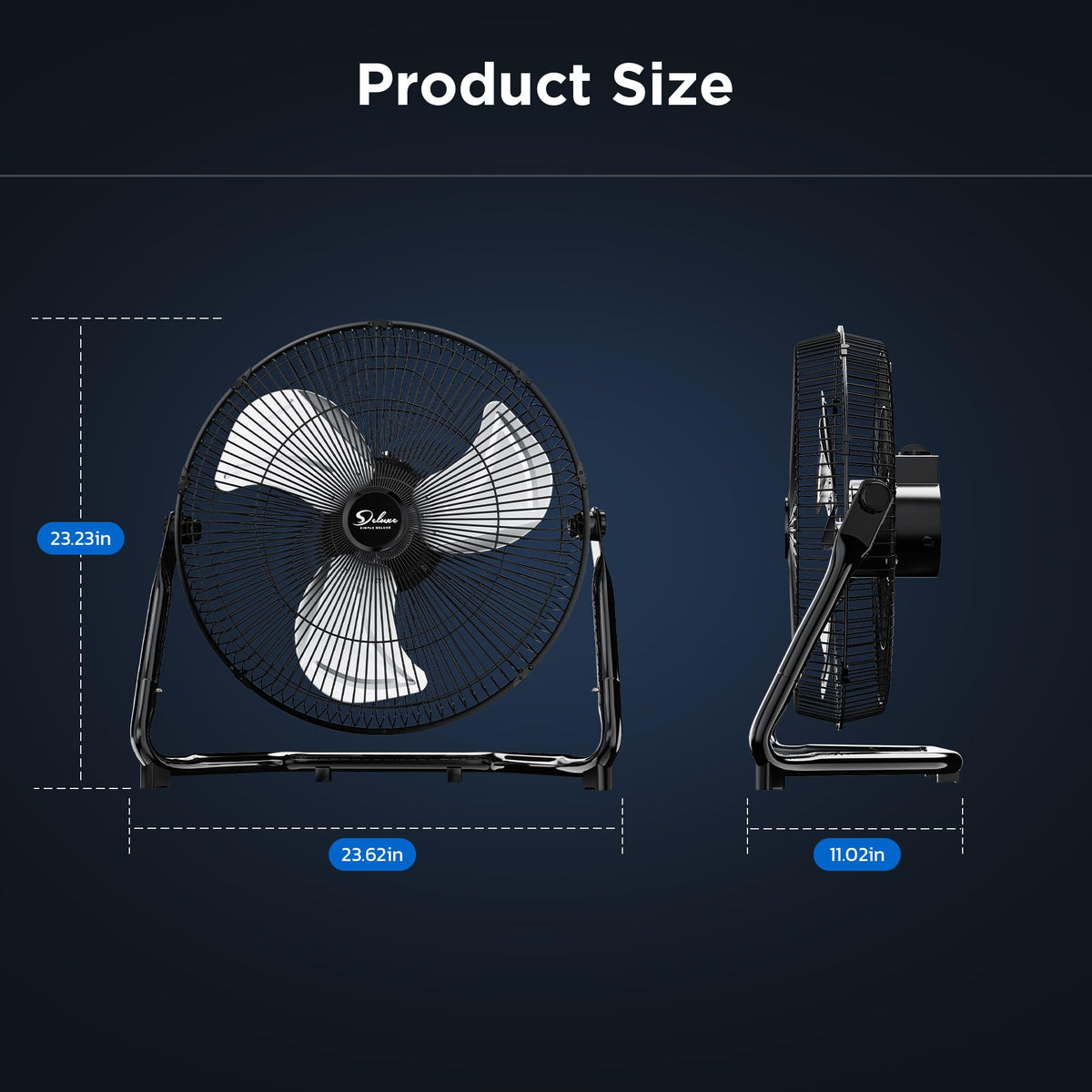 20 Inch 3-Speed High Velocity Metal Industrial Floor Fan, Black I6477