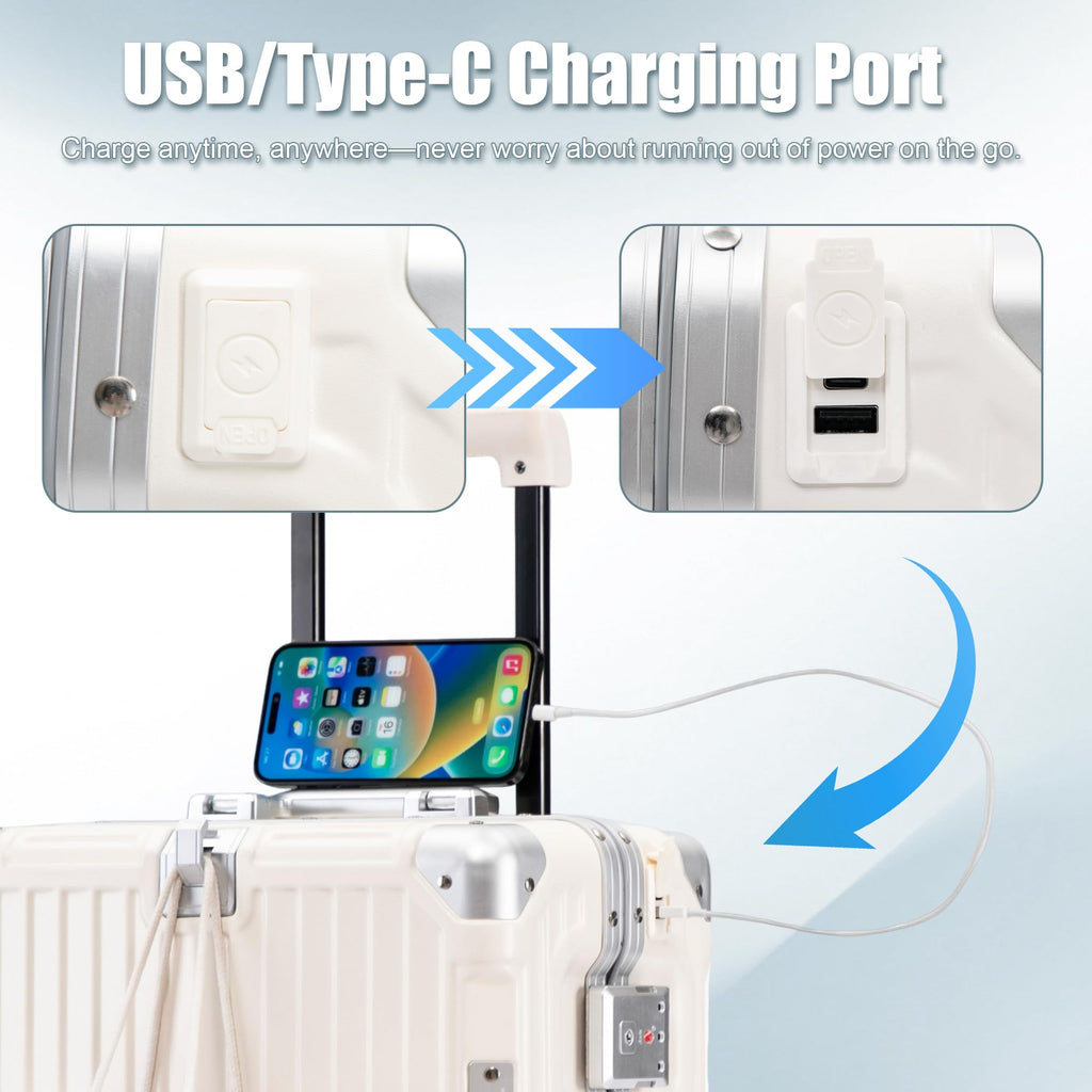 20 Inch White ABS Hardside Spinner Luggage with USB Port T277