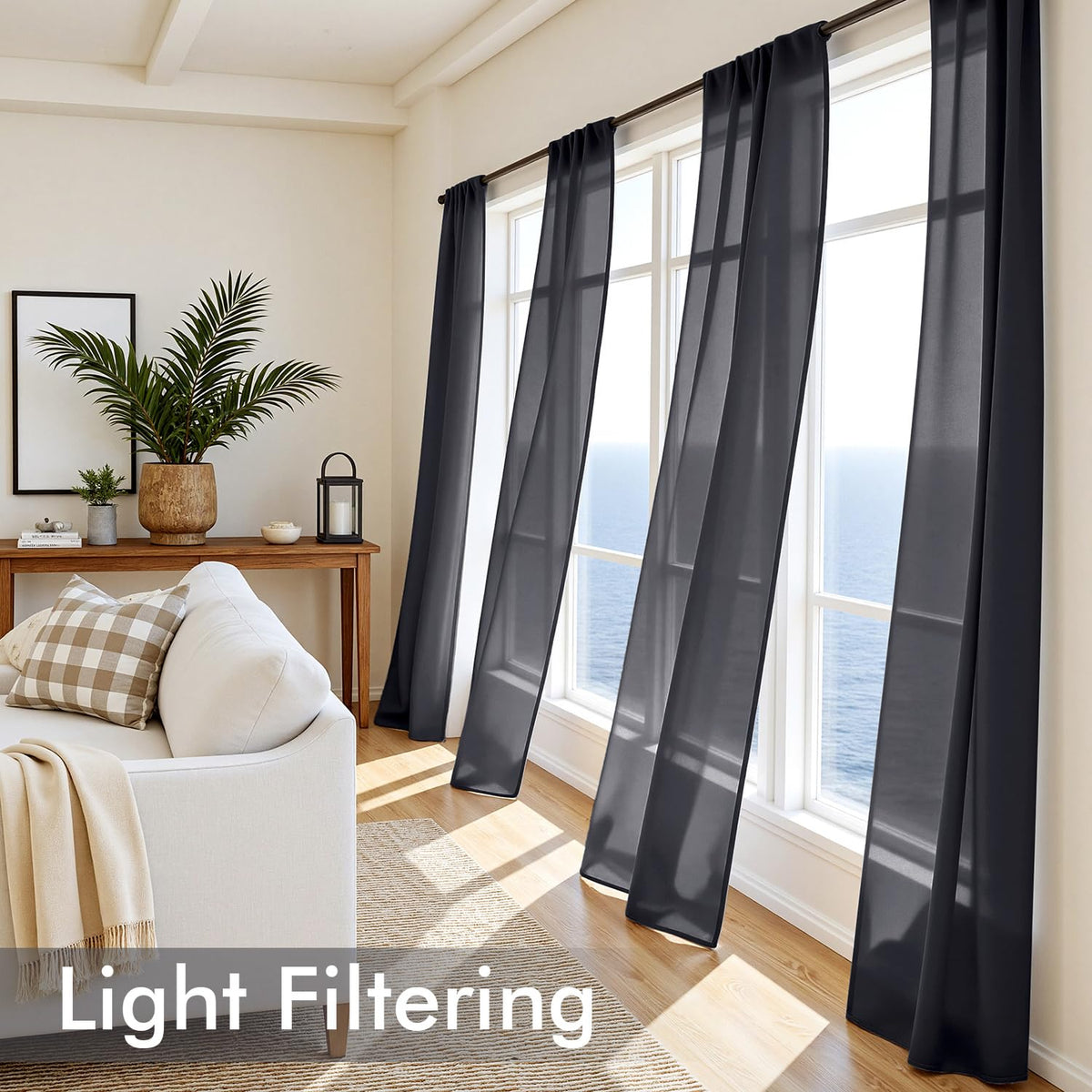 Black Sheer Curtains 84 Inches Long 4 Panels U883