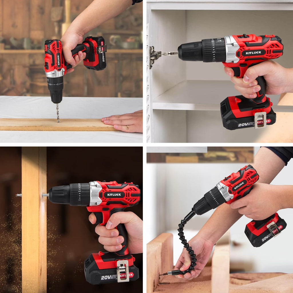 Cordless Drill Set 20V 2 Battery 44pcs Bits 3/8'' Chuck I4810