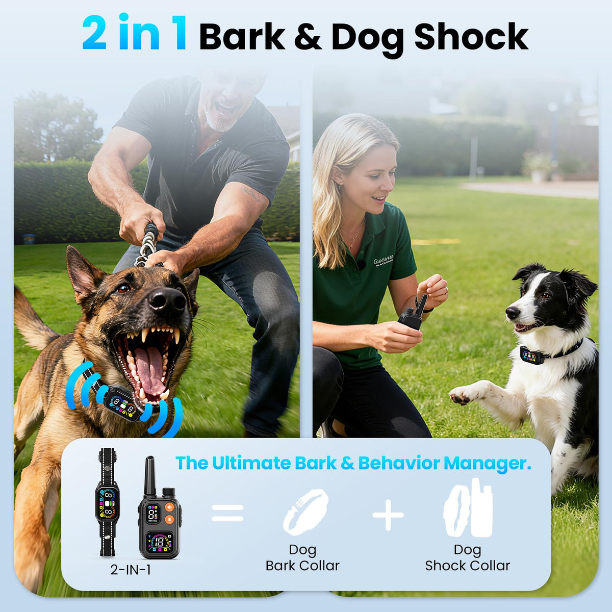 2-in-1 Dog Bark Collar with Remote, 3 Modes, IP67 Waterproof T91124