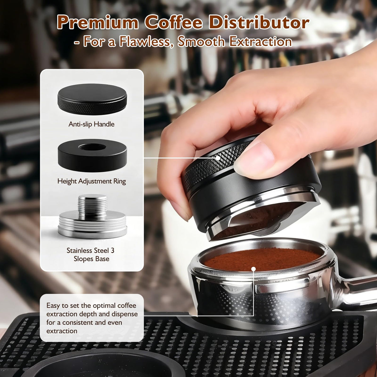 54mm 7Pcs Espresso Accessories Kit with Tamper, WDT Tool, Distributor, Puck Screen and Dosing Funnel M119005