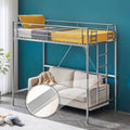 71 Inches Tall Twin Size Metal Loft Bed with Ladder and Safety Guard Rails, Gray L872779