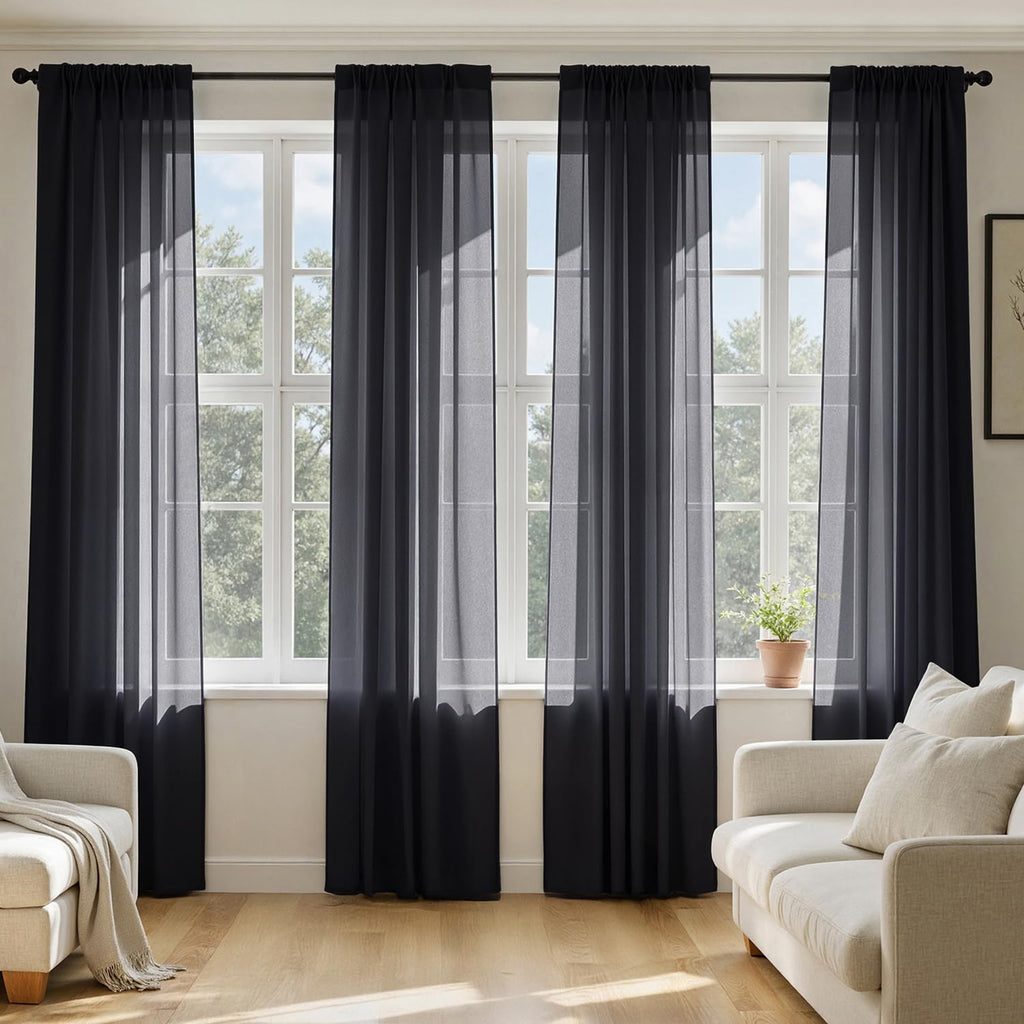 Black Sheer Curtains 84 Inches Long 4 Panels U883